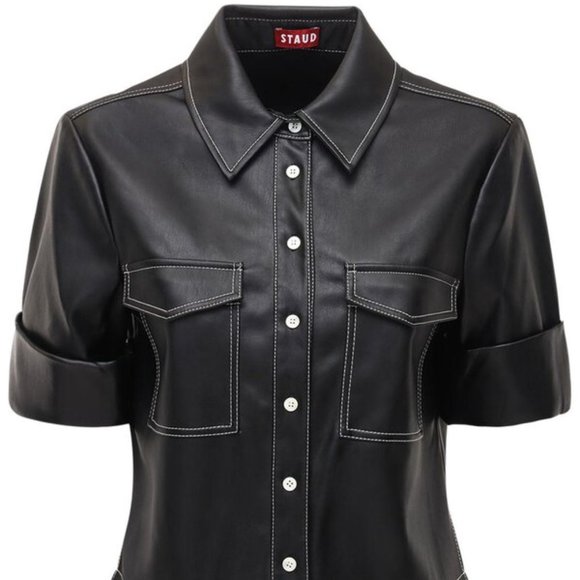 STAUD Rue Faux Leather Shirt - Black - Picture 1 of 8